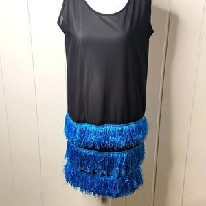 Vintage black sheer sleeveless tiered  feminine whimsigoth tassel dress